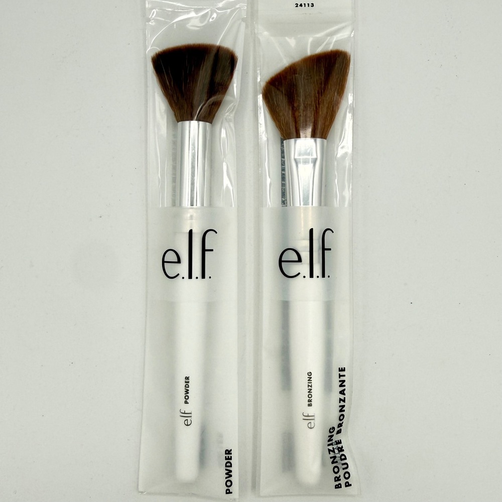e.l.f. Makeup Brush Set Womens OS White NEW Powder and Bronzing Brushes 2pc